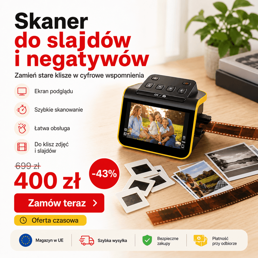 Skaner filmów cyfrowych Kodak, skaner filmów i slajdów, konwertuje kolorowe i czarno-białe negatywy i slajdy 35 mm, 126, 110 na wysokiej rozdzielczości zdjęcia cyfrowe JPEG o rozdzielczości 22 MP