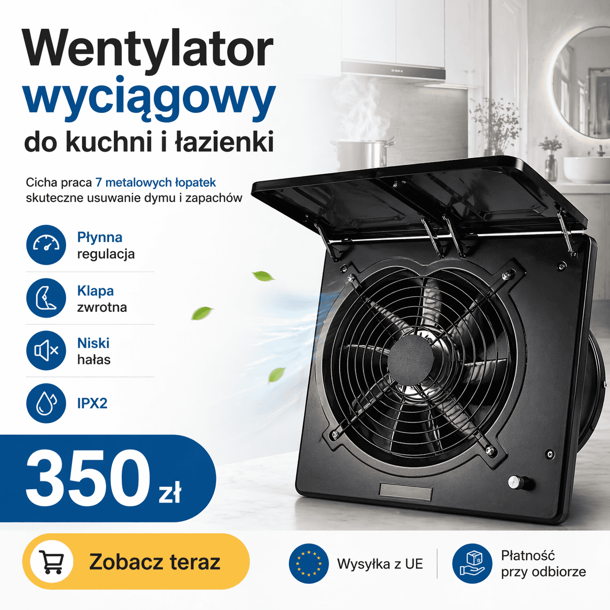 Pokrowiec na przenośny wentylator wyciągowy do kuchni o średnicy 250 mm, wentylator wyciągowy, wentylator wyciągowy do okna, wentylator wyciągowy montowany na ścianie w łazience, do pralni, galerii handlowej, do użytku w biurze.